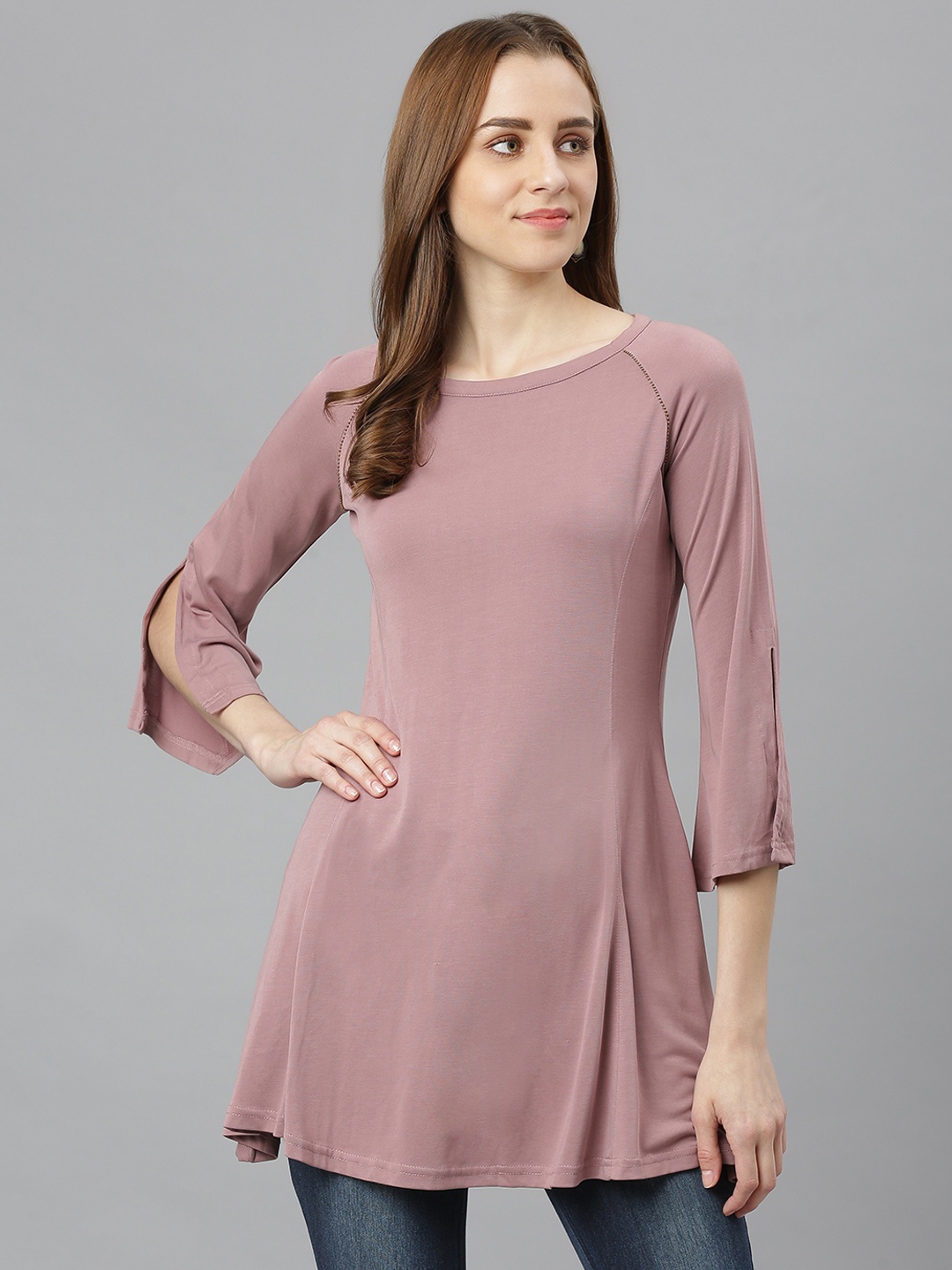 

Lakshita Peach-Coloured Embroidered Modal Kurti