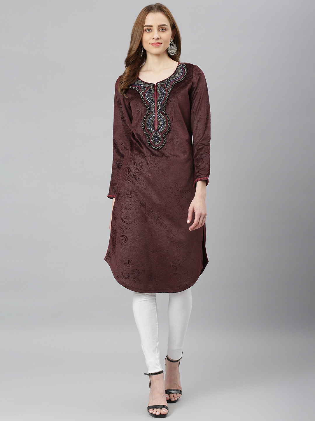 

Lakshita Women Maroon Ethnic Motifs Embellished Kurta