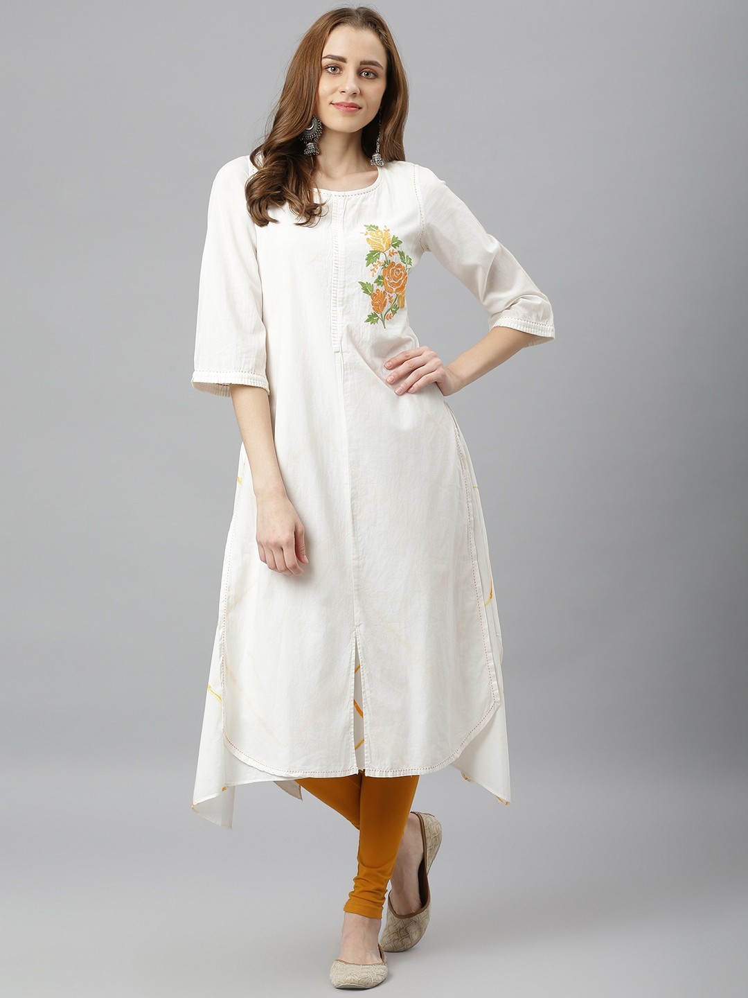 

Lakshita Women Yellow Pure Cotton Floral Embroidered Kurta