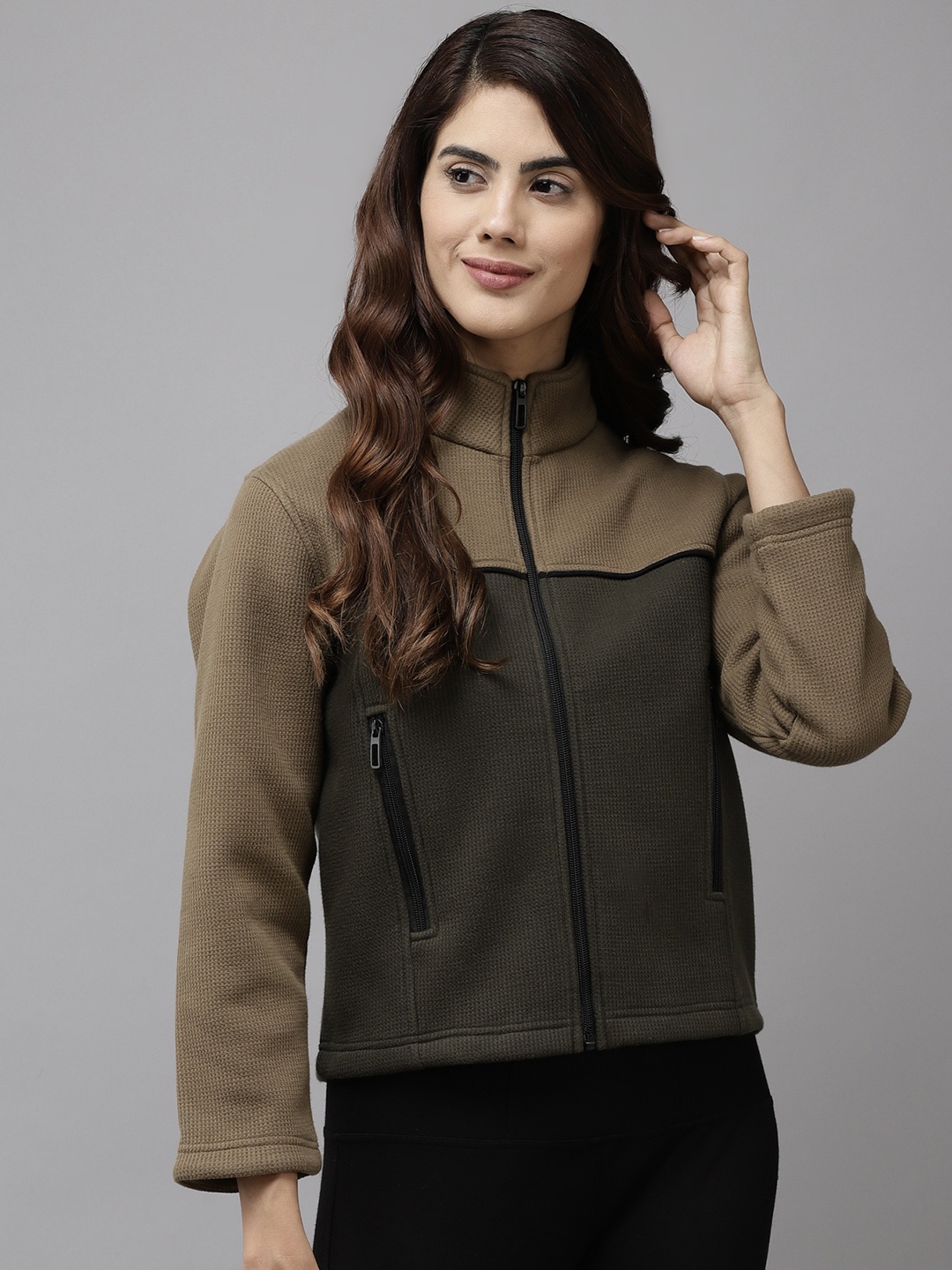 

Cayman Women Olive Green Colourblocked Sweatshirt