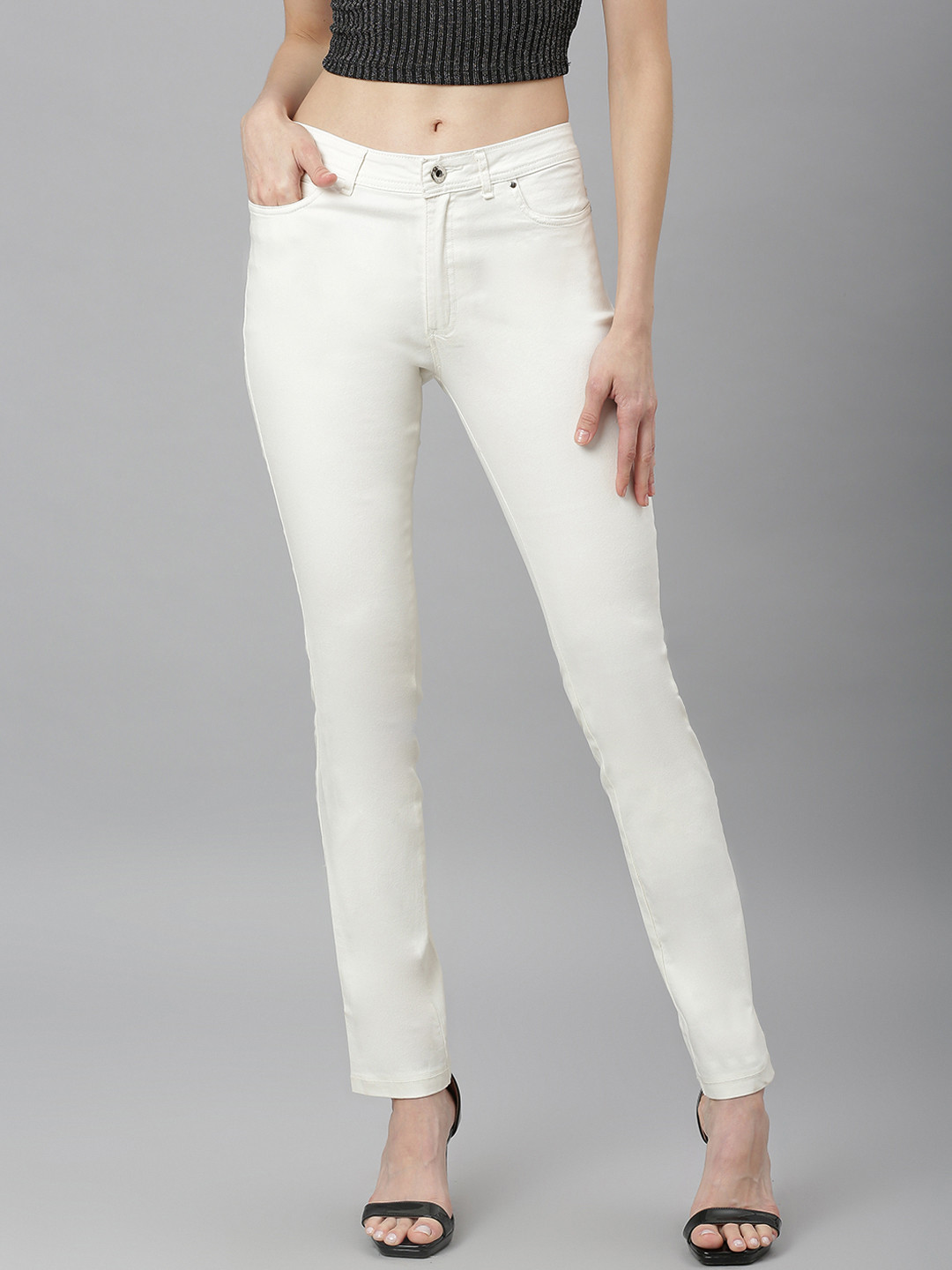 

Lakshita Women Off-White Solid Stretchable Jeans