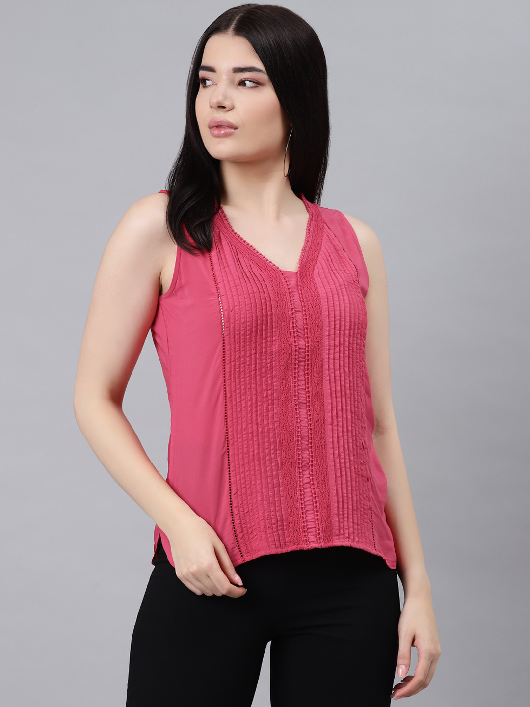 

Lakshita Pink Embroidered Regular Top