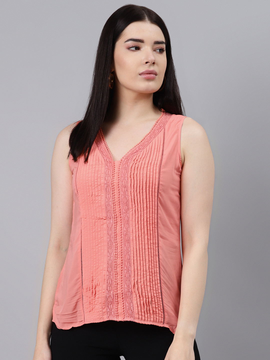 

Lakshita Peach-Coloured Embroidered Regular Top