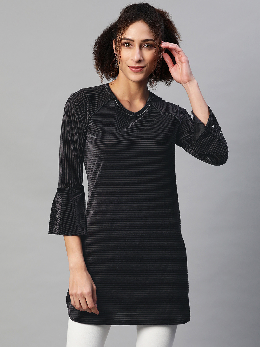 

Lakshita Grey Striped Regular Top