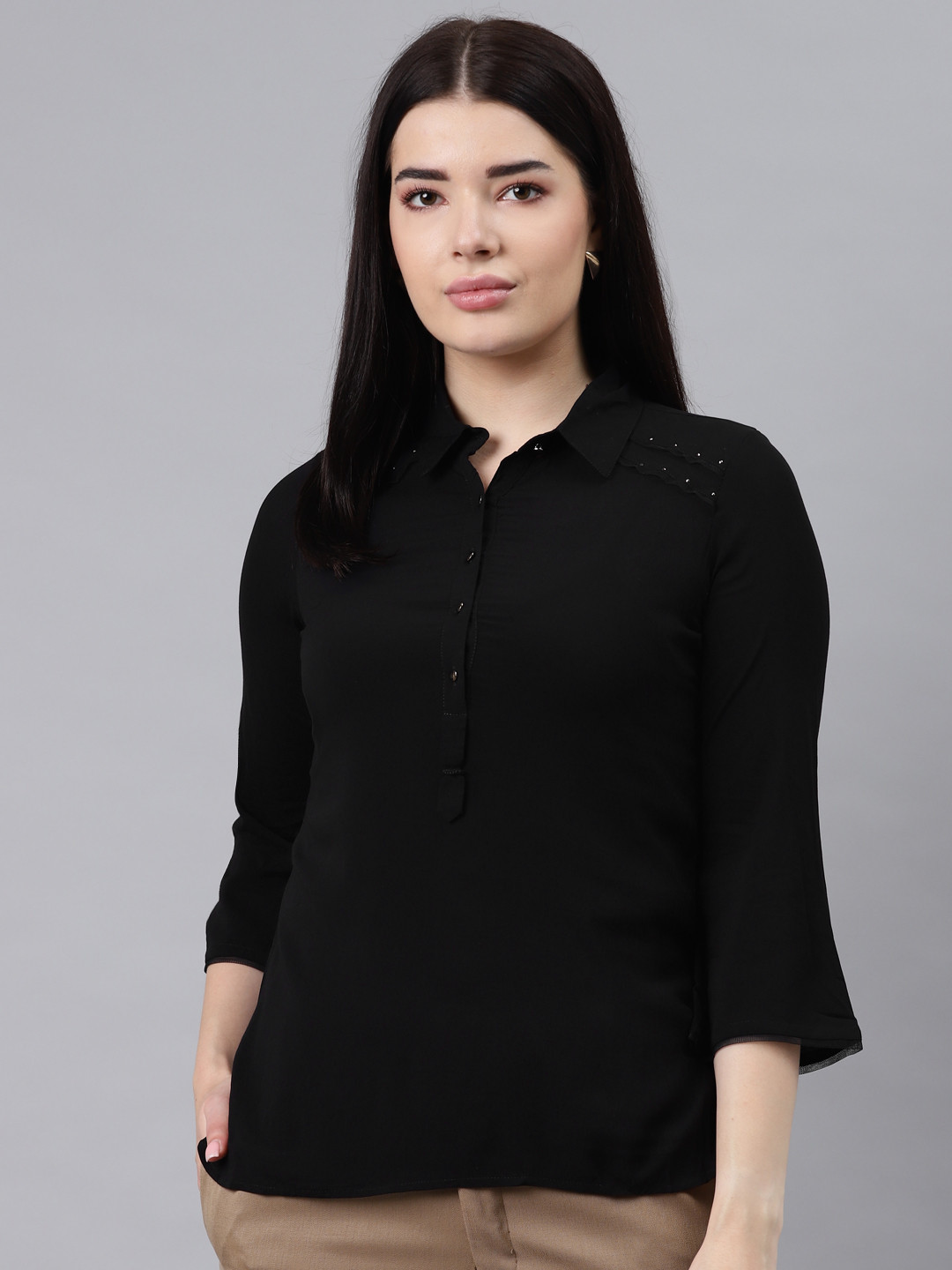 

Lakshita Black Shirt Style Top