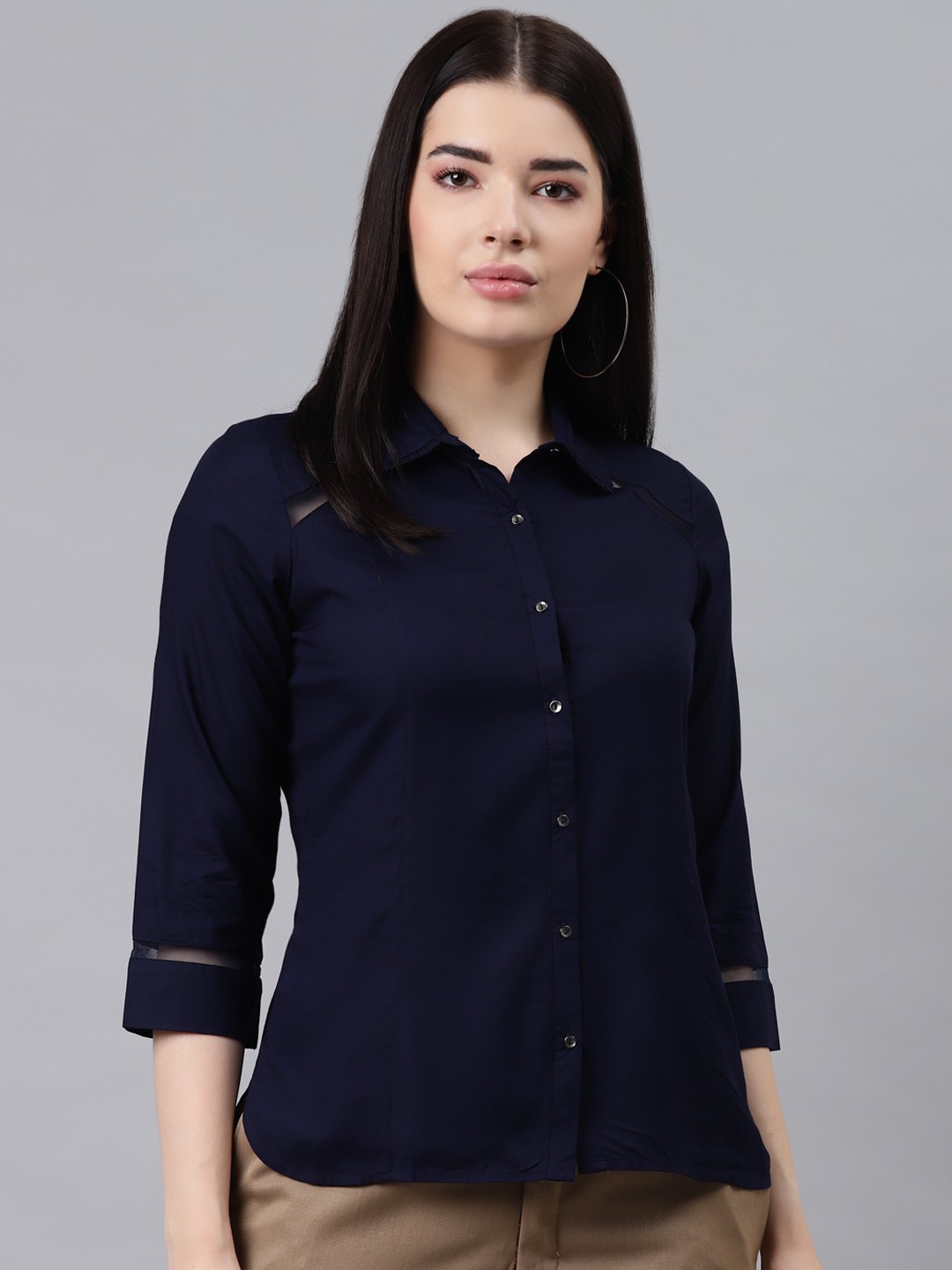 

Lakshita Women Navy Blue Opaque Casual Shirt