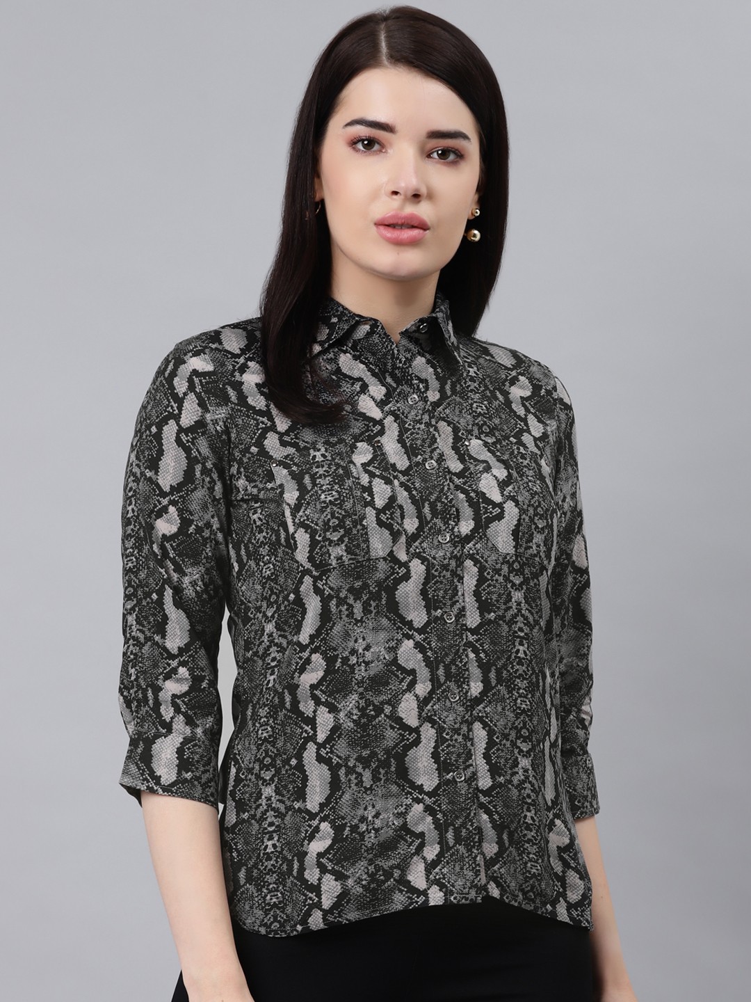 

Lakshita Women Black Opaque Printed Semiformal Shirt