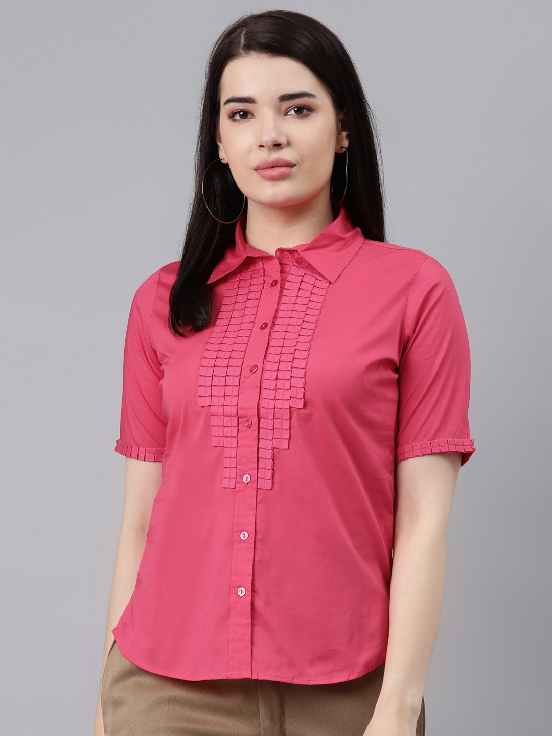

Lakshita Women Pink Self Design Semiformal Cotton Shirt