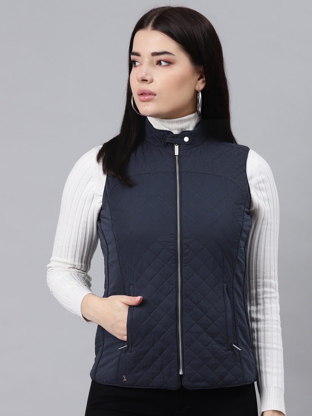 

Lakshita Women Navy Blue Quilted Jacket