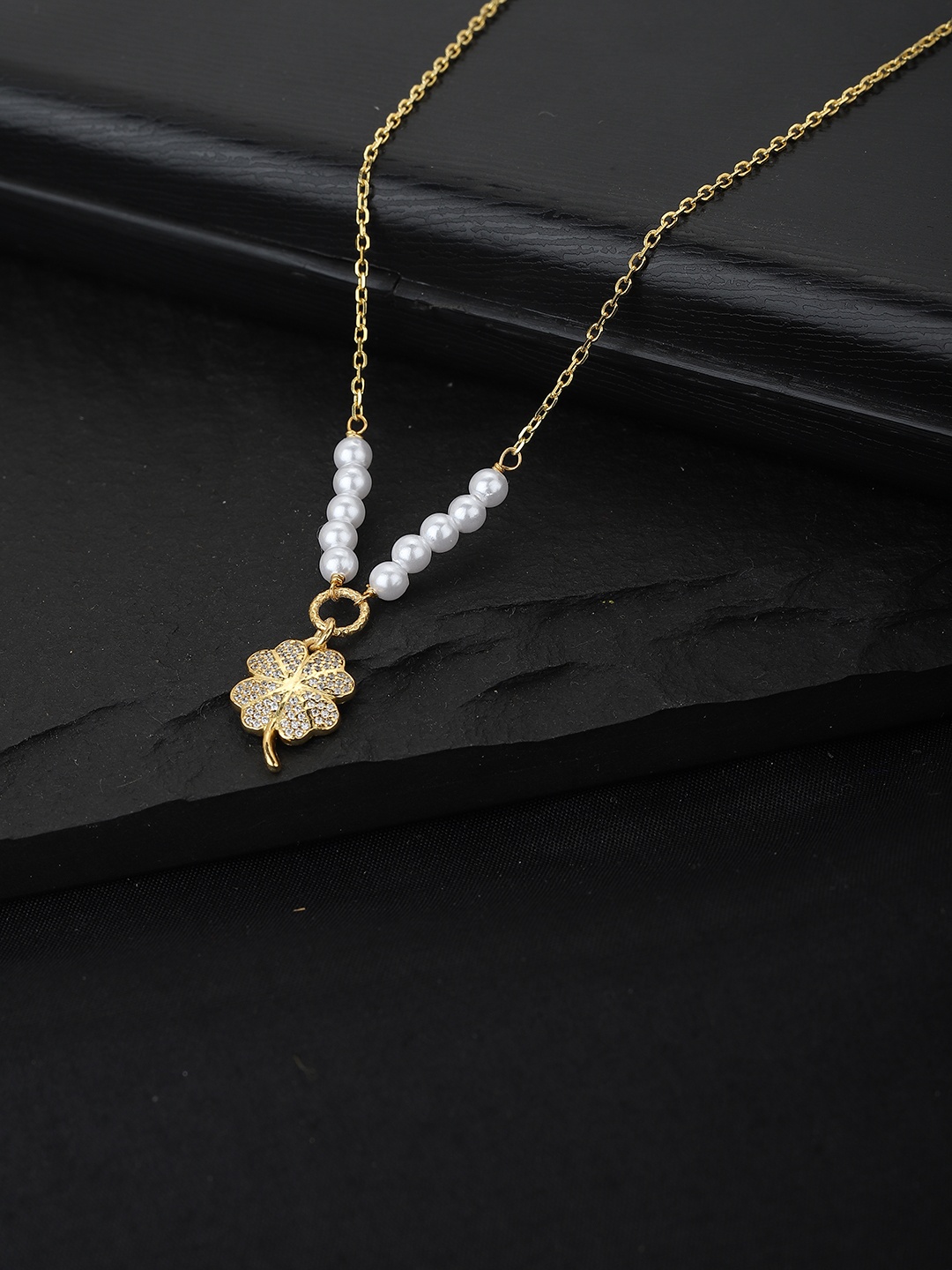 

Carlton London Gold-Toned & White Brass Gold-Plated Necklace