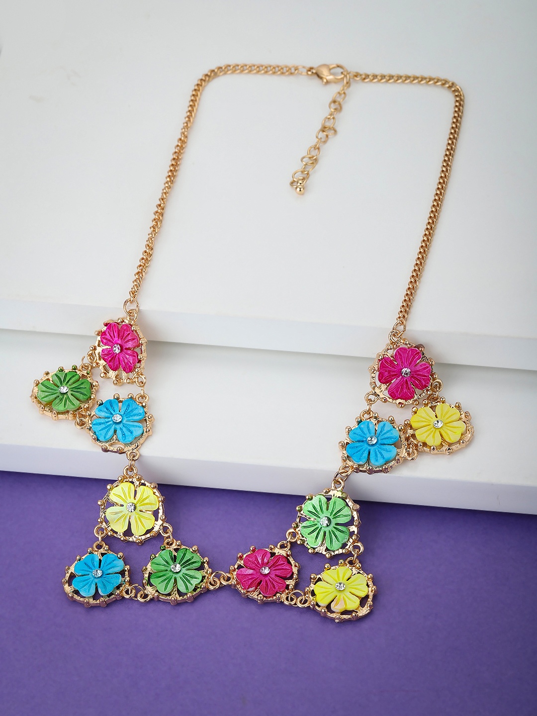 

Carlton London Multicoloured & Rose Gold Brass Rose Gold-Plated Enamelled Necklace, Multi
