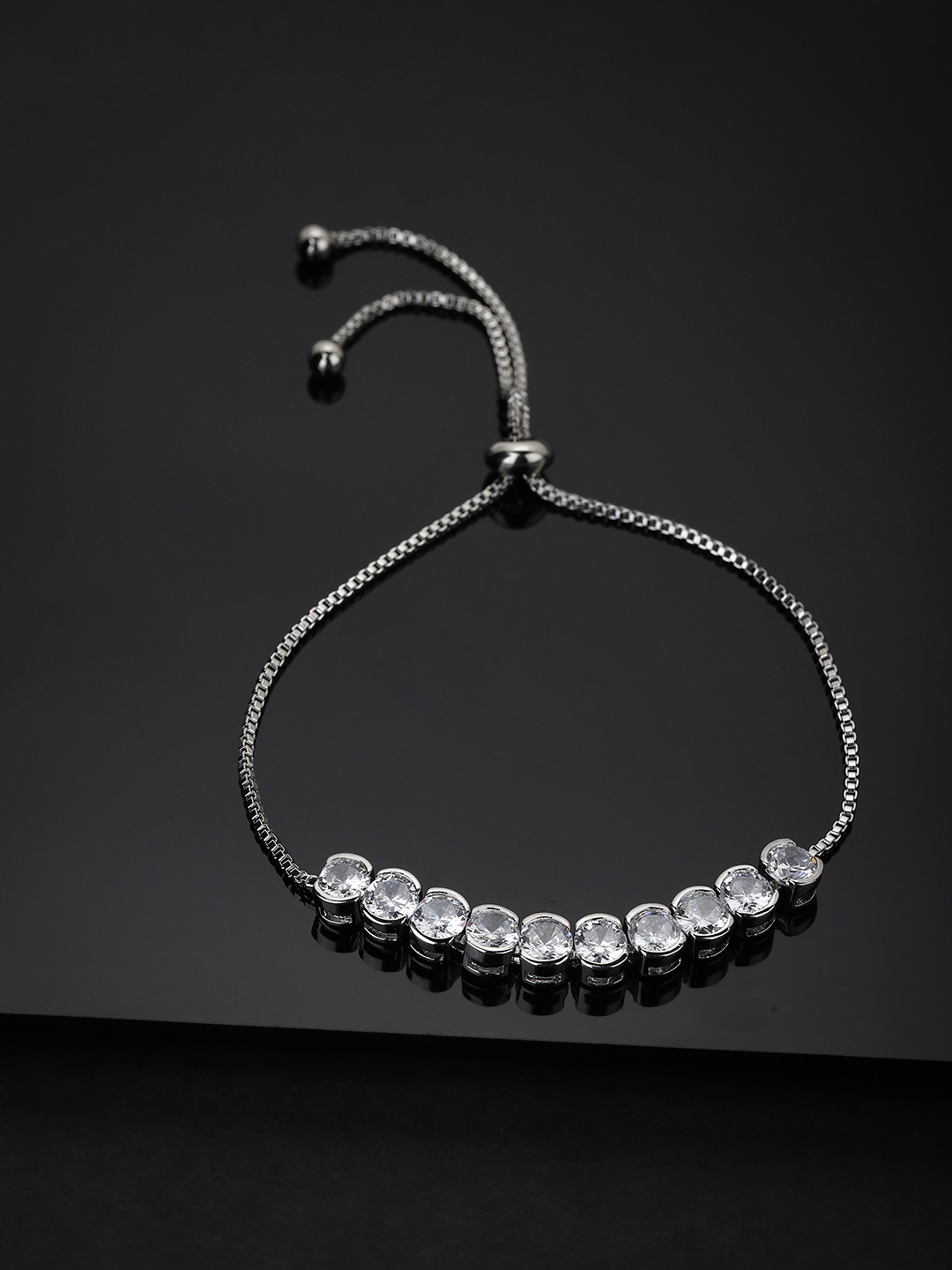 

Carlton London Women Rhodium-Plated Silver-Toned Cubic Zirconia Handcrafted Link Bracelet