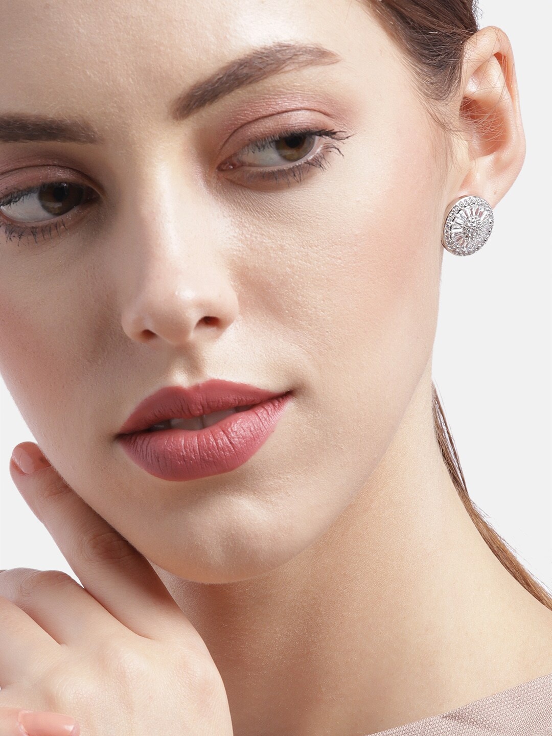 

Carlton London Rhodium-Plated Silver-Toned Cubic Zirconia Handcrafted Oversized Studs