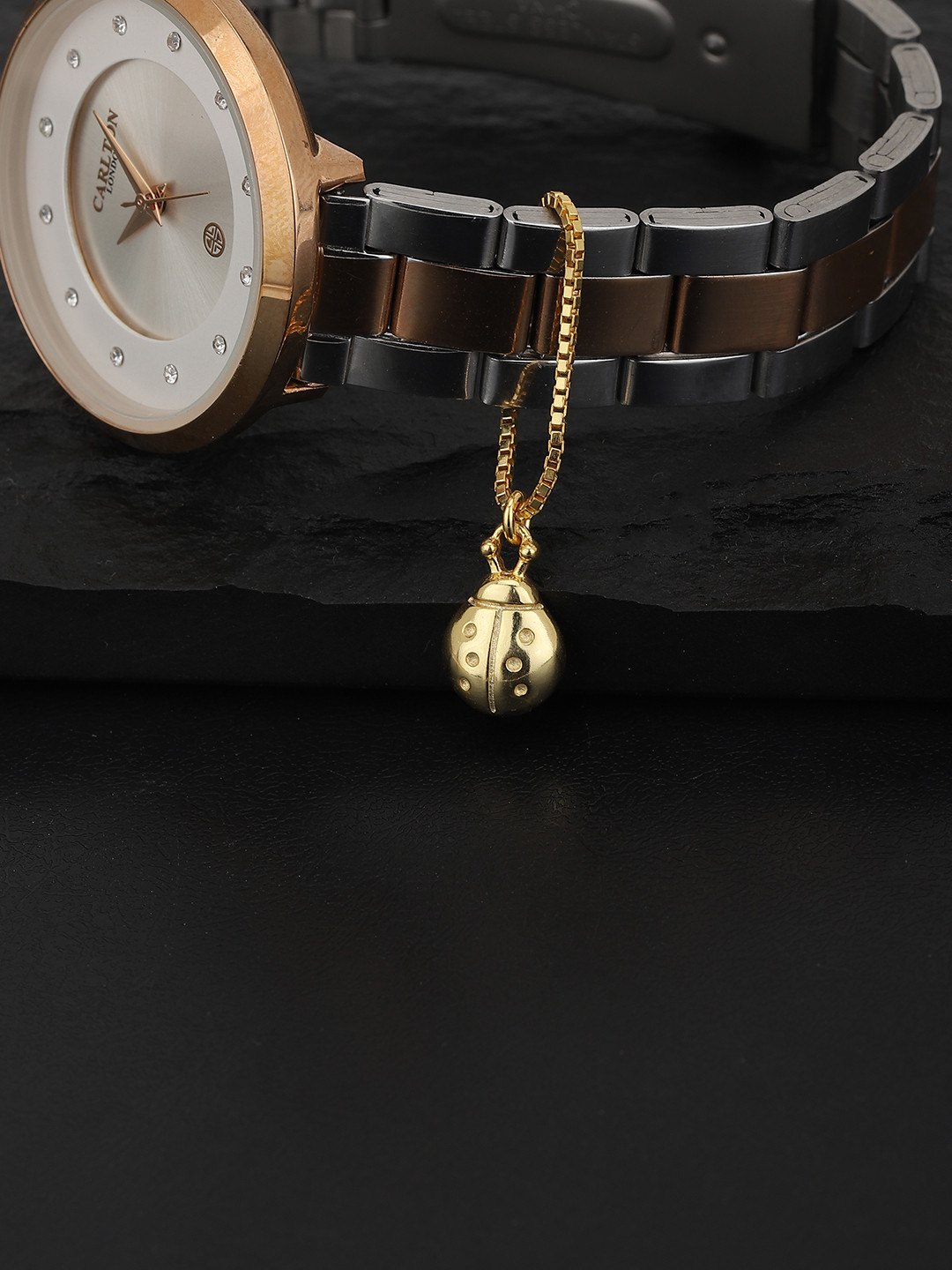 

Carlton London Gold-Toned Crystal Studded Bug Shaped Watch Charm