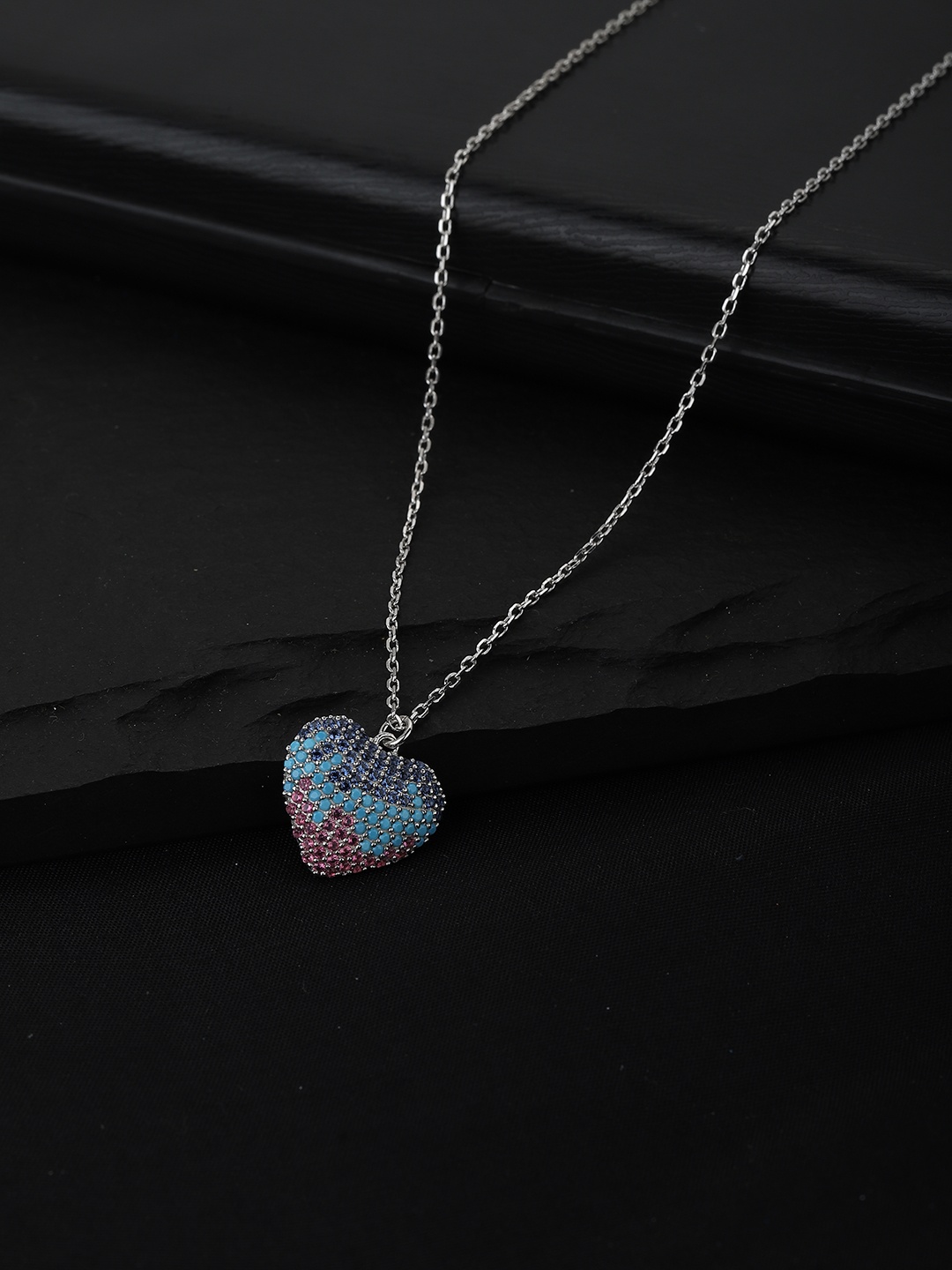 

Carlton London Multicoloured & Silver-Toned Brass Rhodium-Plated Necklace, Multi