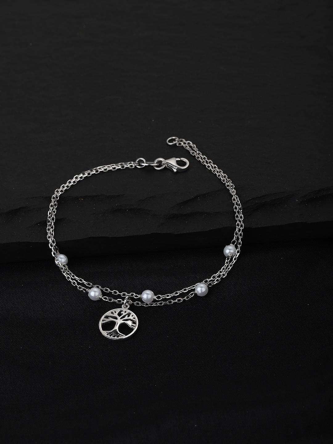 

Carlton London Women Rhodium-Plated White & Silver-Toned Pearl Beaded Multistrand Bracelet
