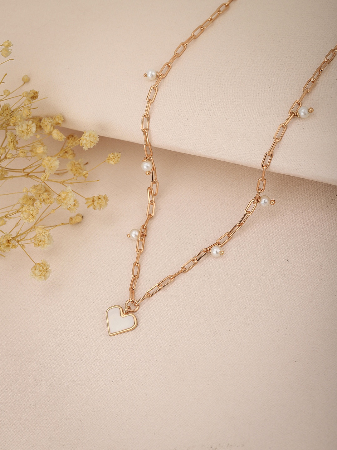 

Carlton London Rose Gold & White Brass Rose Gold-Plated Enamelled Necklace
