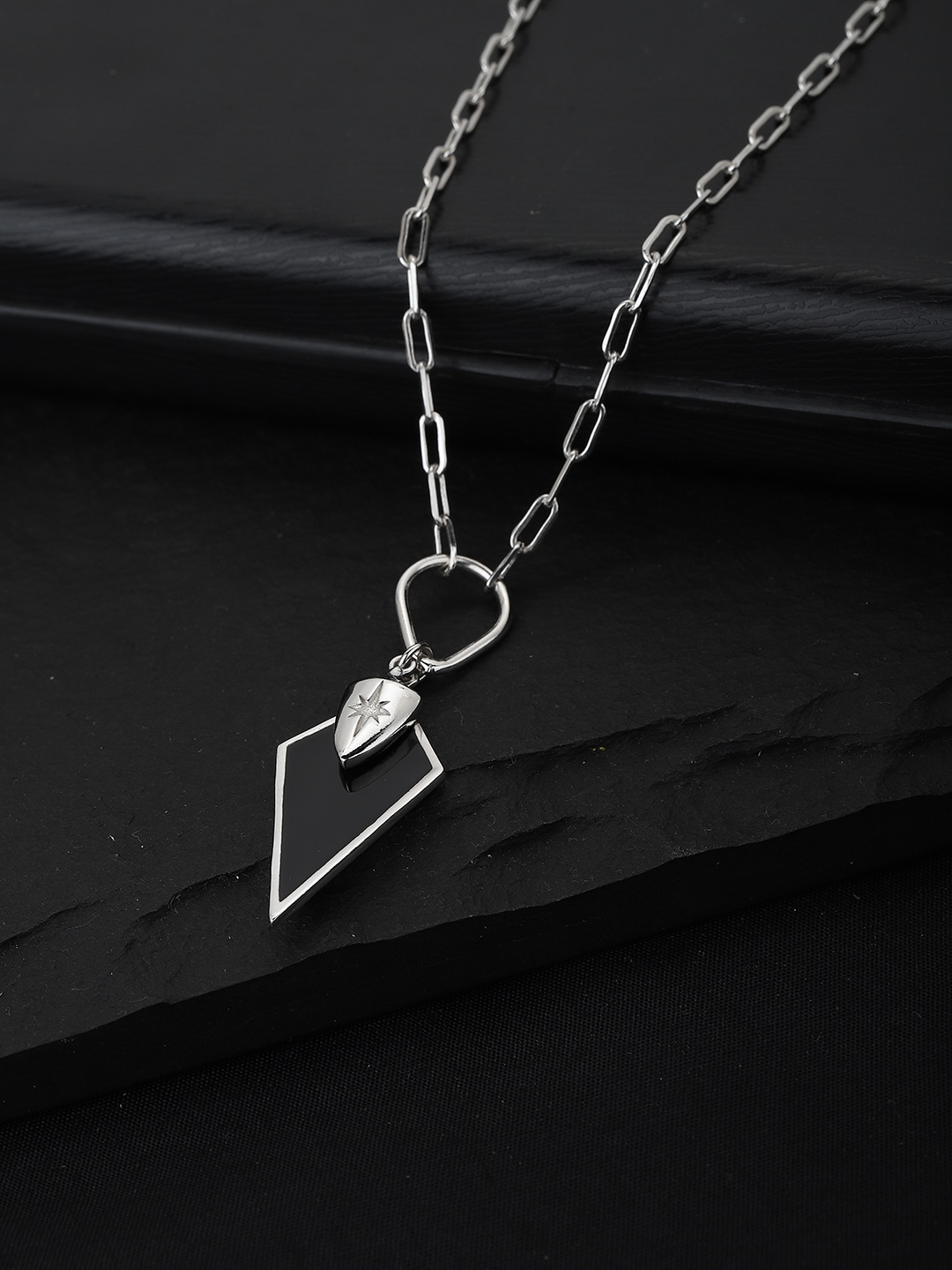 

Carlton London Silver-Toned & Black Brass Rhodium-Plated Long Necklace