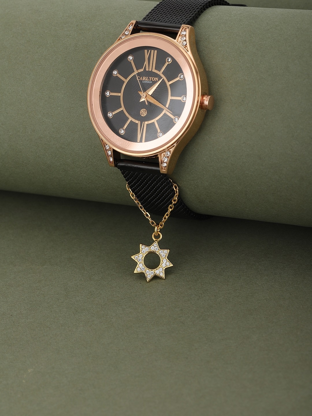 

Carlton London Gold-Toned Crystal Studded Star Shaped Watch Charm