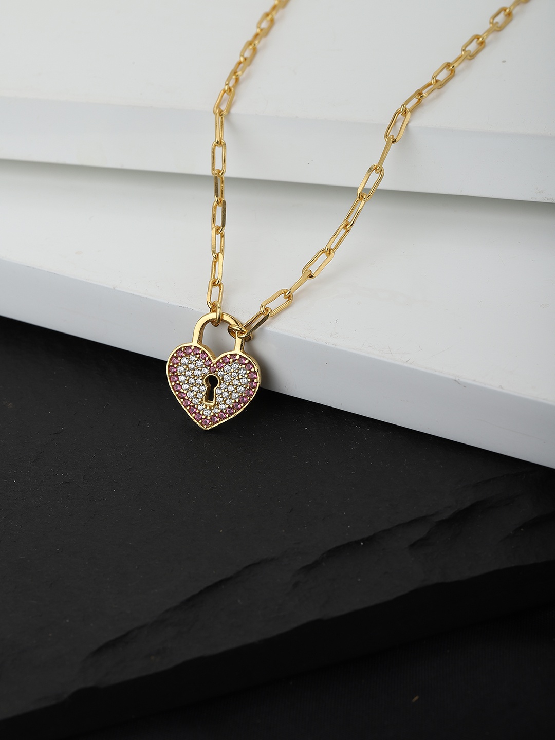 

Carlton London Gold-Toned & Pink Brass Gold-Plated Necklace