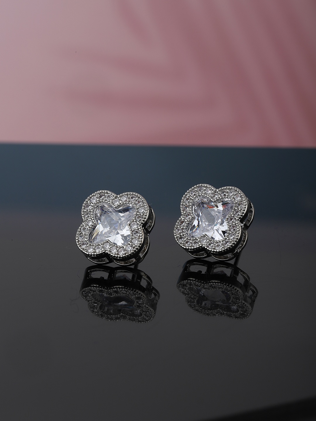 

Carlton London Rhodium-Plated Silver-Toned CZ Studded Contemporary Studs