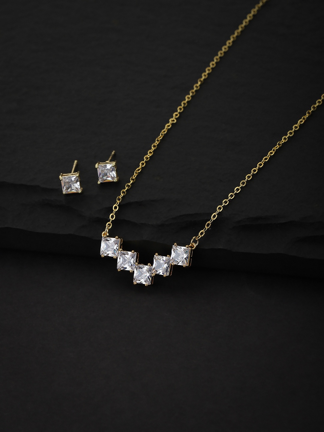 

Carlton London White & Gold-Toned CZ Studded Jewellery Set