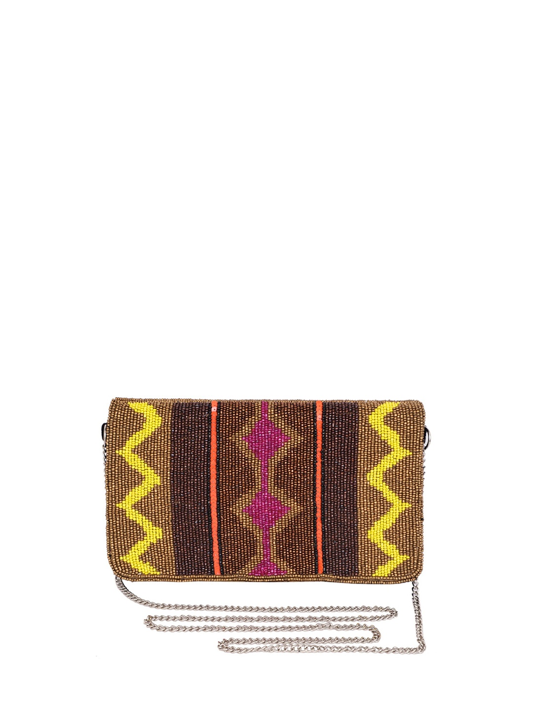 

REZZY Brown & Yellow Embellished Purse Clutch