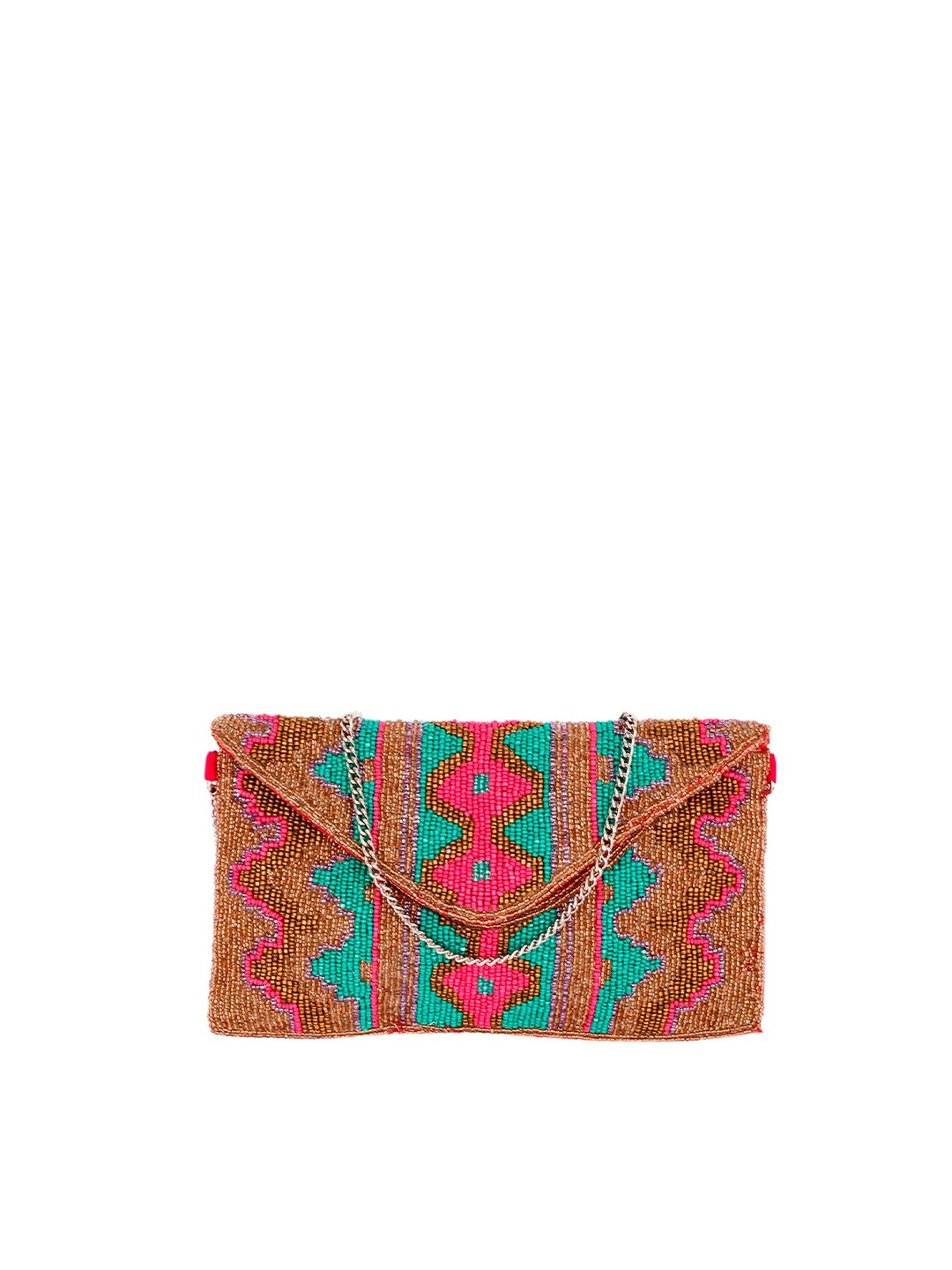 

REZZY Pink & Blue Embellished Foldover Clutch