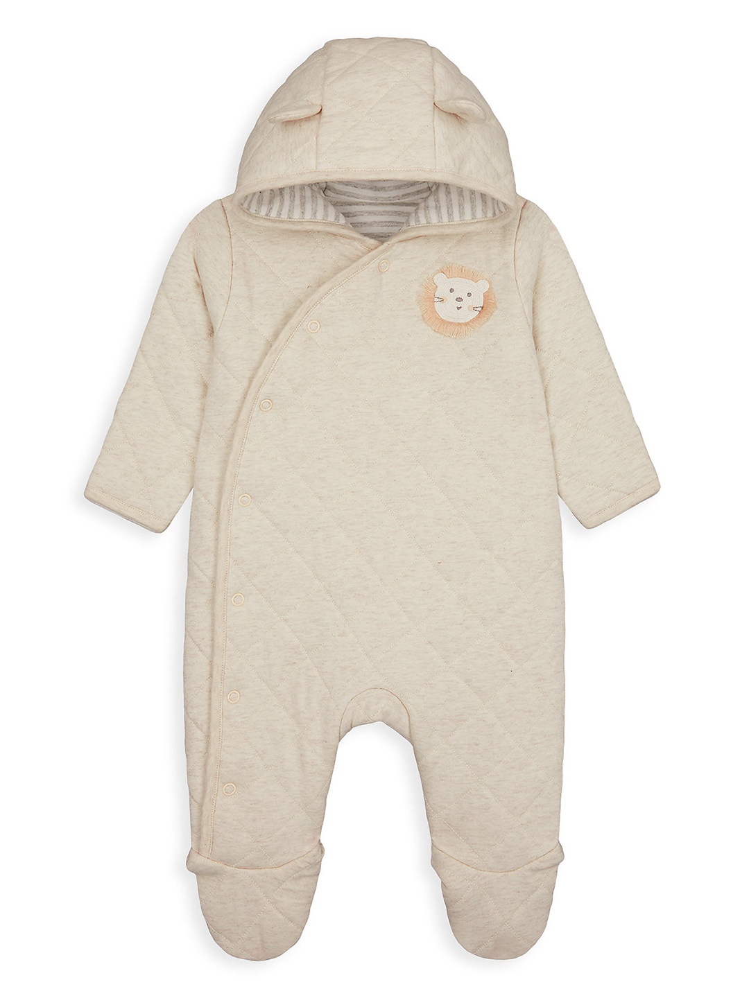 

mothercare Infants Beige Quilted Pure Cotton Hooded Sleepsuit