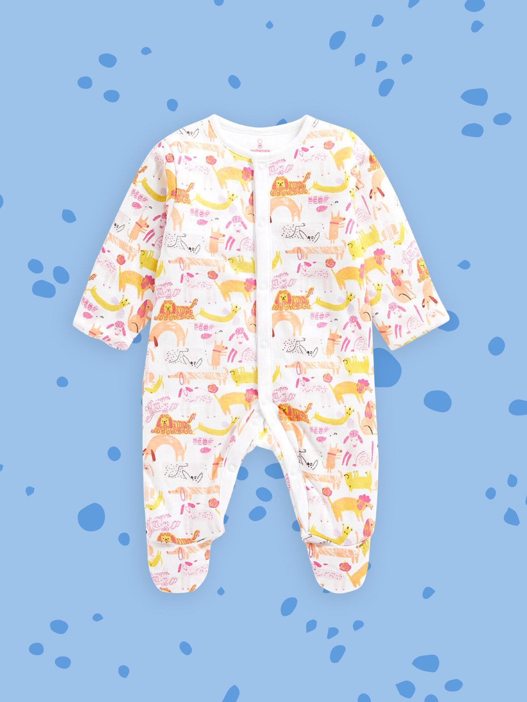 

Mothercare Infant Girls Multicoloured Animal Printed Cotton Wadded Sleepsuit, Multi