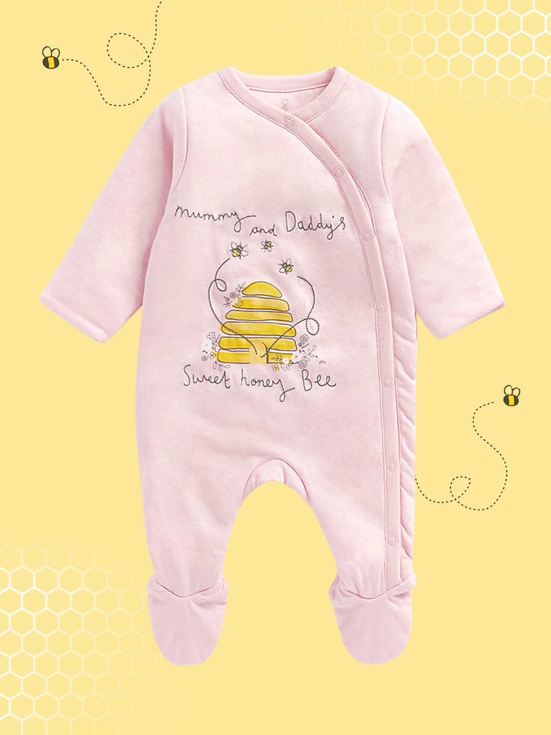 

mothercare Infant Girls Pink Print Pure Cotton Wadded Sleepsuit