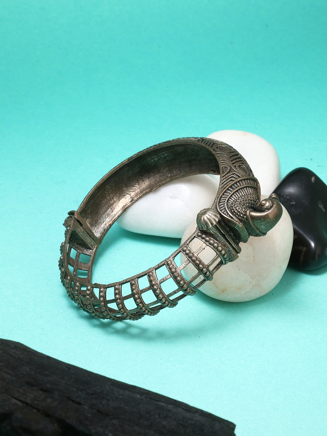 

Adwitiya Collection Oxidised Silver-Plated Peacock Handcrafted Bangle