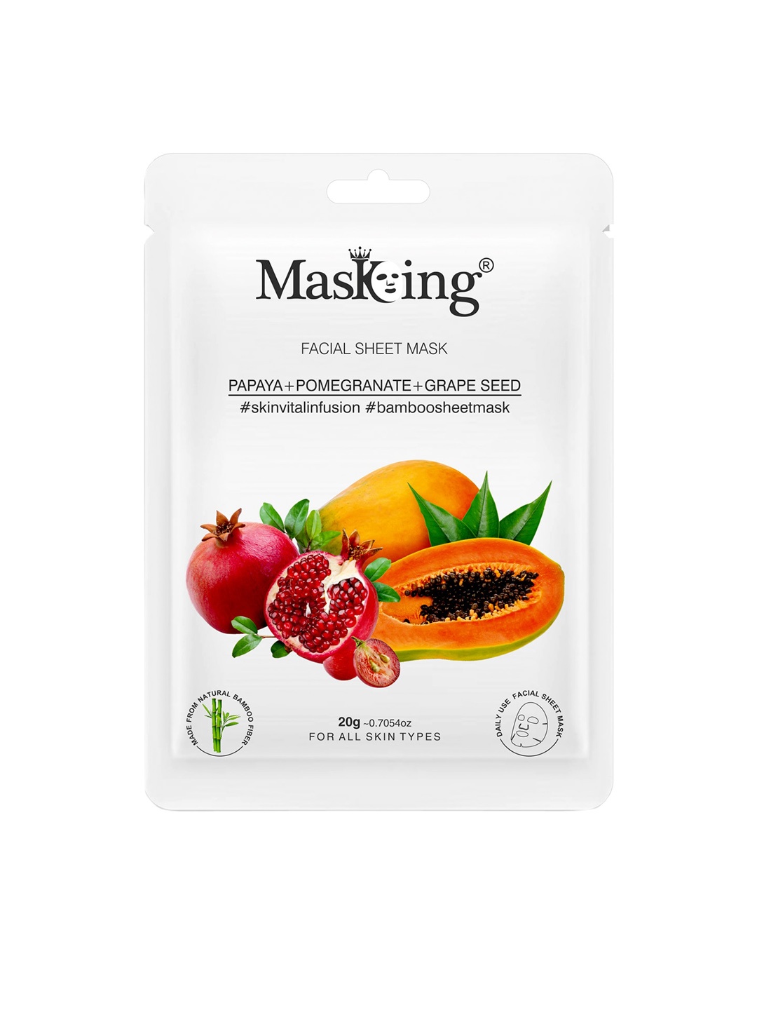 

MasKing Unisex Papaya & Grape Seed Bamboo Facial Sheet Mask - 20 ml, Lime green