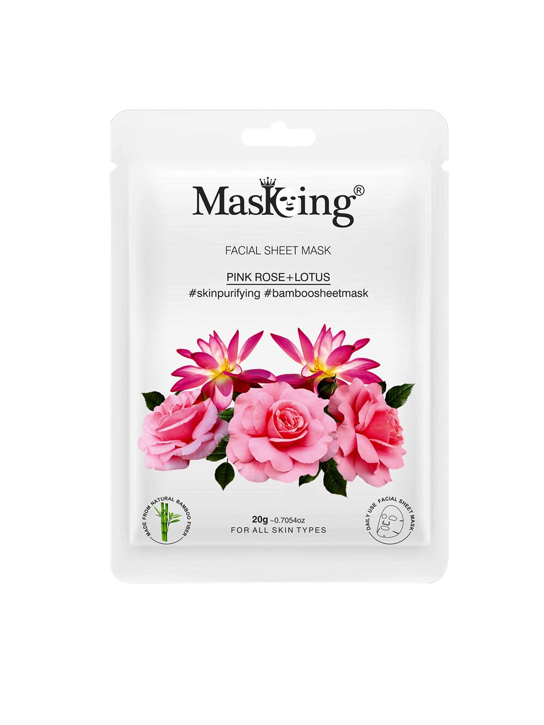 

MasKing Unisex Bamboo Facial Sheet Mask of Pink Rose & Lotus