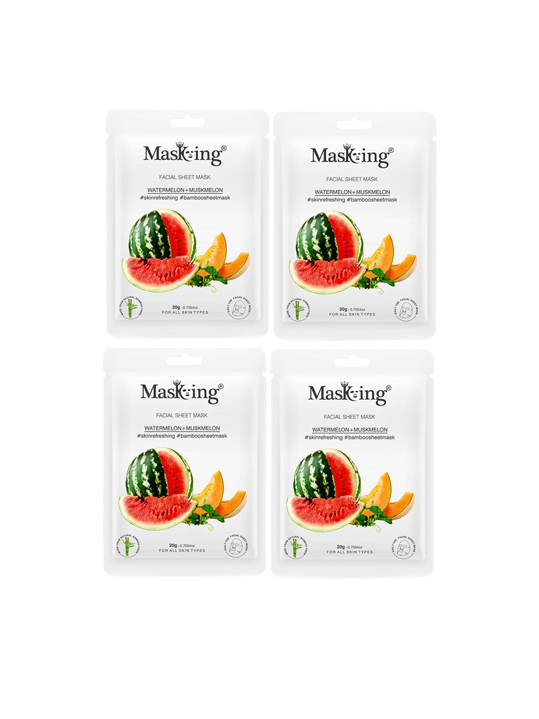 

MasKing Set of 4 Facial Sheet Mask- Watermelon & Muskmelon, Green