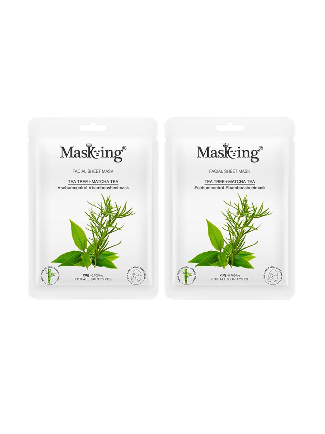 

MasKing Pack of 2 Tea Tree & Matcha Tea Bamboo Facial Sheet Masks, Green