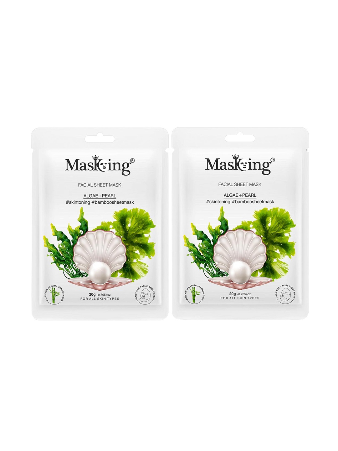 

MasKing Unisex Pack Of 2 Algae & Pearl Bamboo Facial Sheet Masks - 40 ml, White