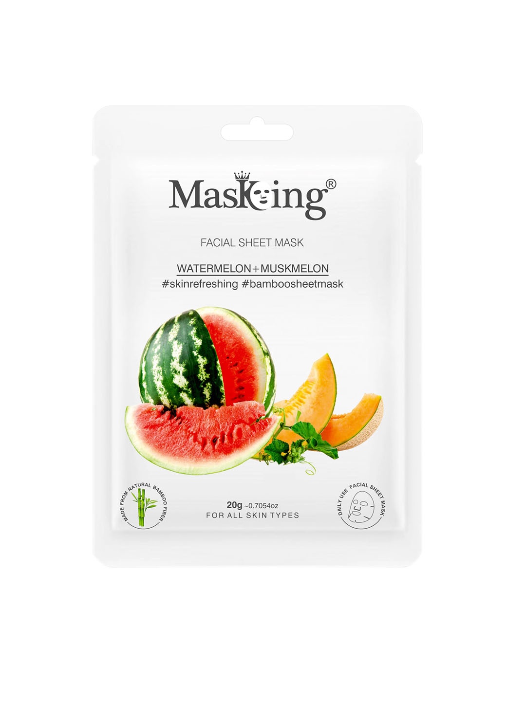 

MasKing Bamboo Facial Sheet Mask Of Watermelon & Muskmelon 20ml, Green