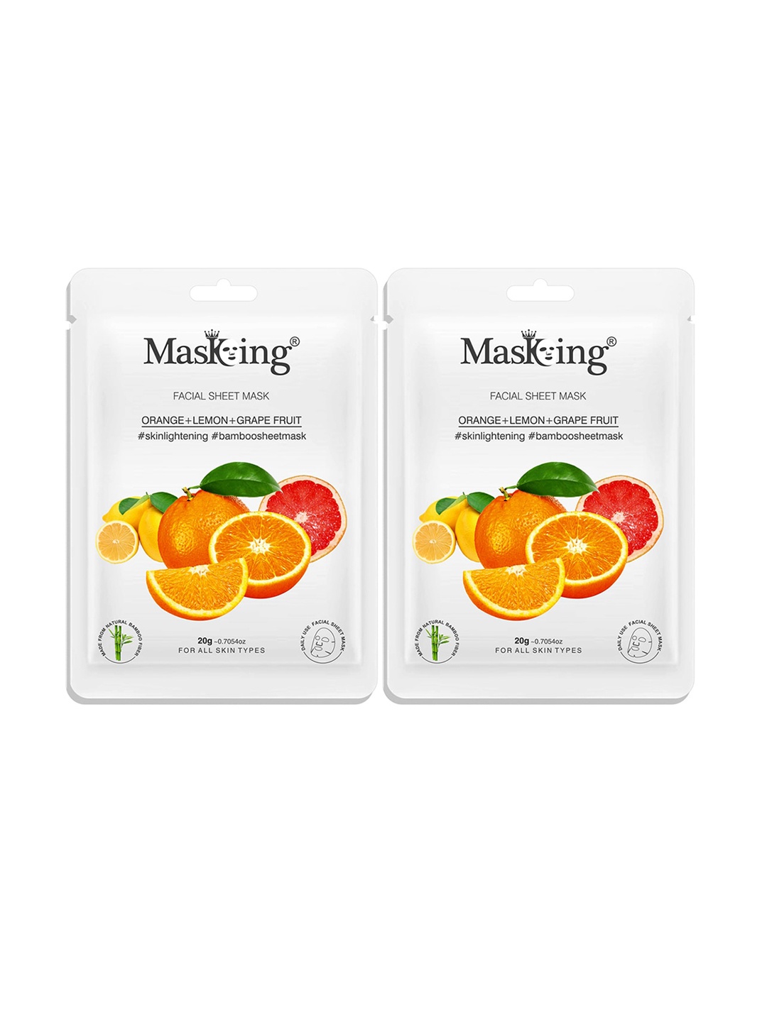 

MasKing Unisex Pack of 2 Bamboo Facial Sheet Mask of Orange, Lemon & Grapefruit