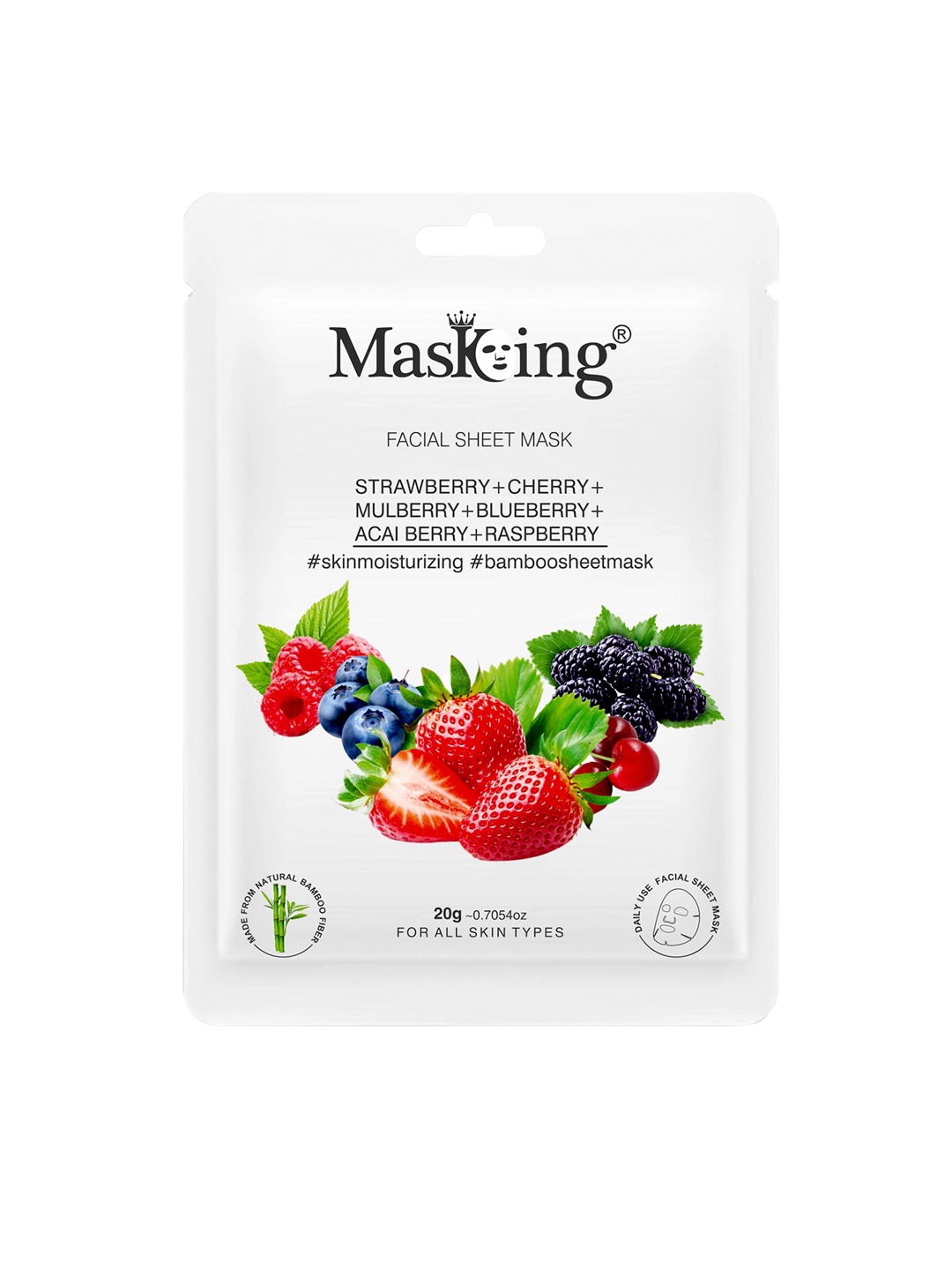 

MasKing Unisex Strawberry & Cherry Bamboo Facial Sheet Mask - 20 ml, Pink