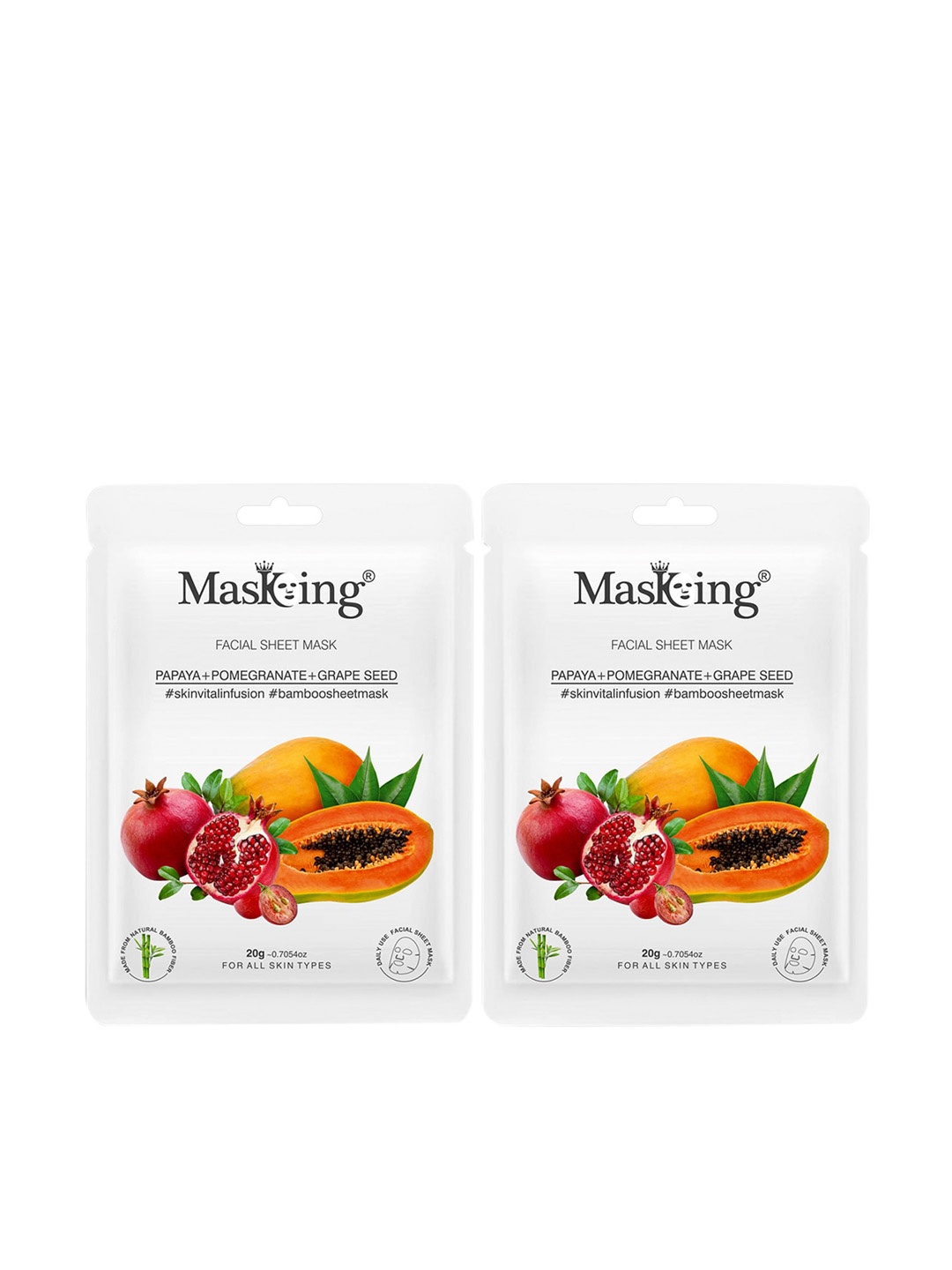 

MasKing Pack of 2 Papaya, Pomegranate & Grape Seed Facial Sheet Masks, Lime green