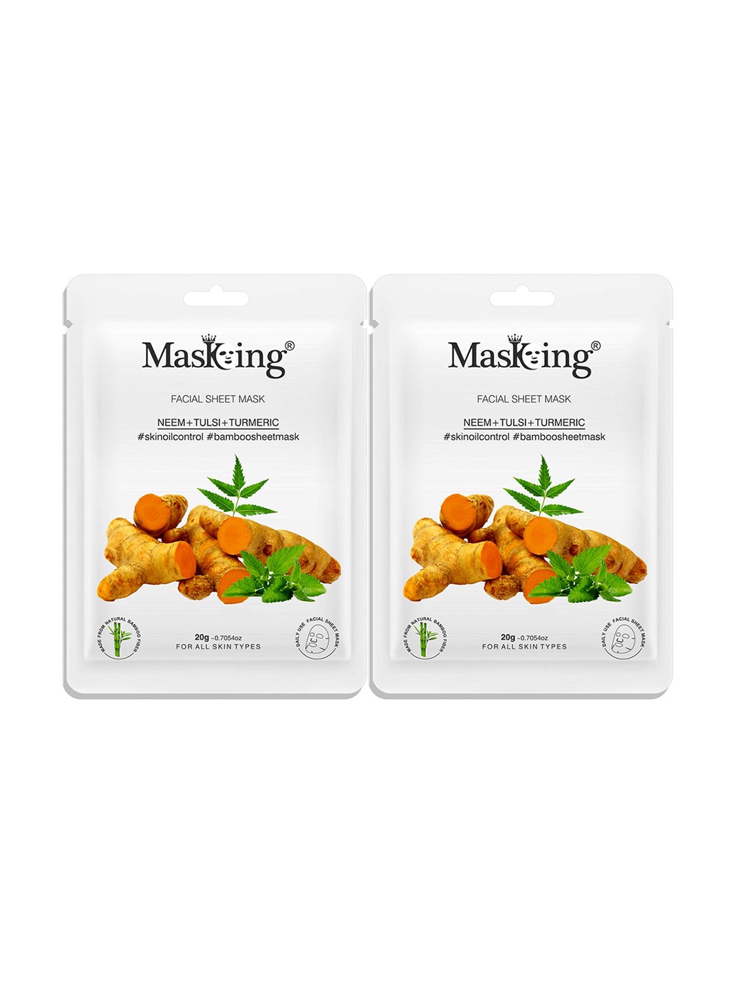 

MasKing Unisex Pack of 2 Bamboo Facial Sheet Mask of Neem, Tulsi & Turmeric, Yellow