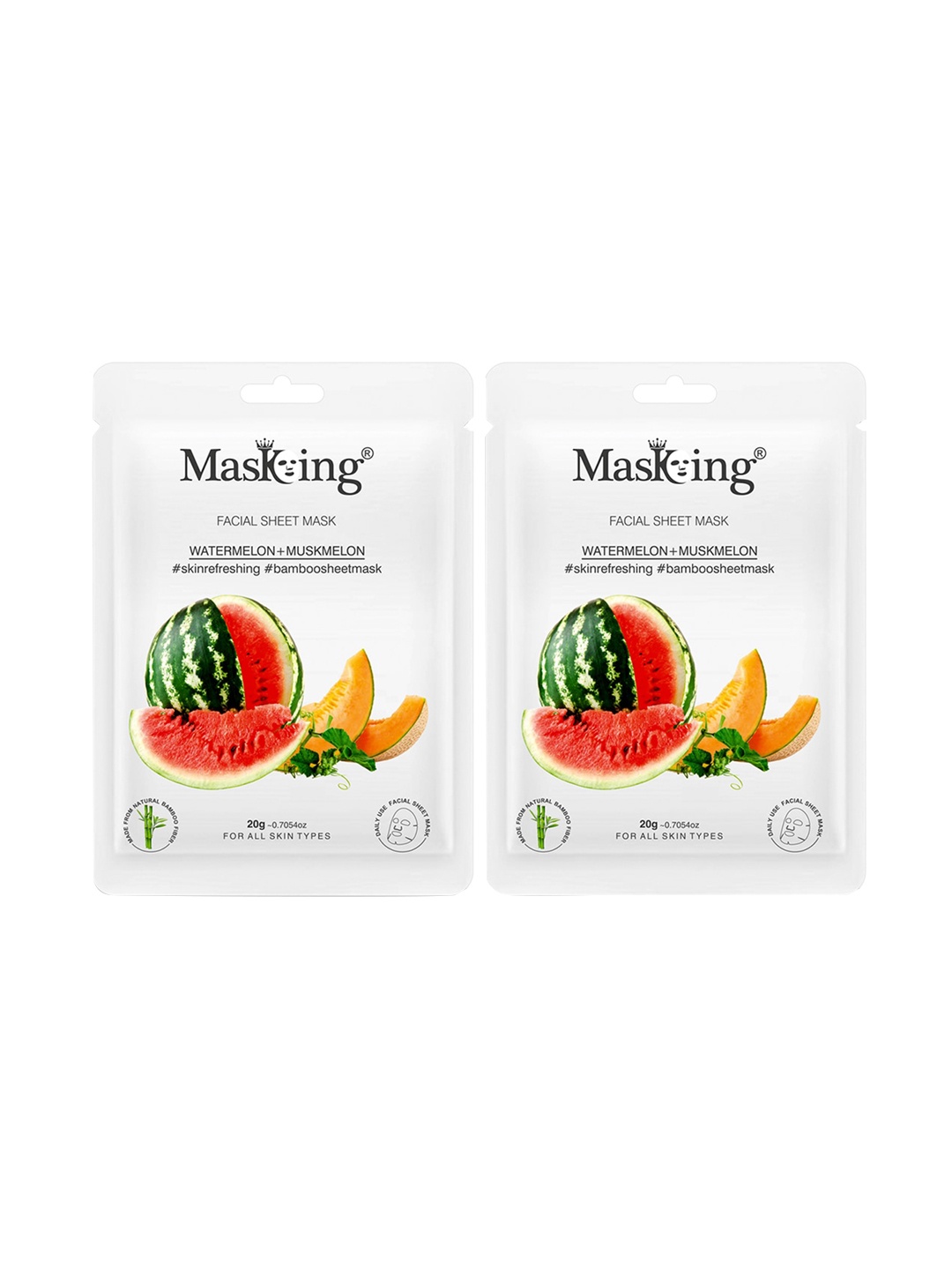 

MasKing Pack of 2 Watermelon & Muskmelon Bamboo Facial Sheet Mask-40ml, Green