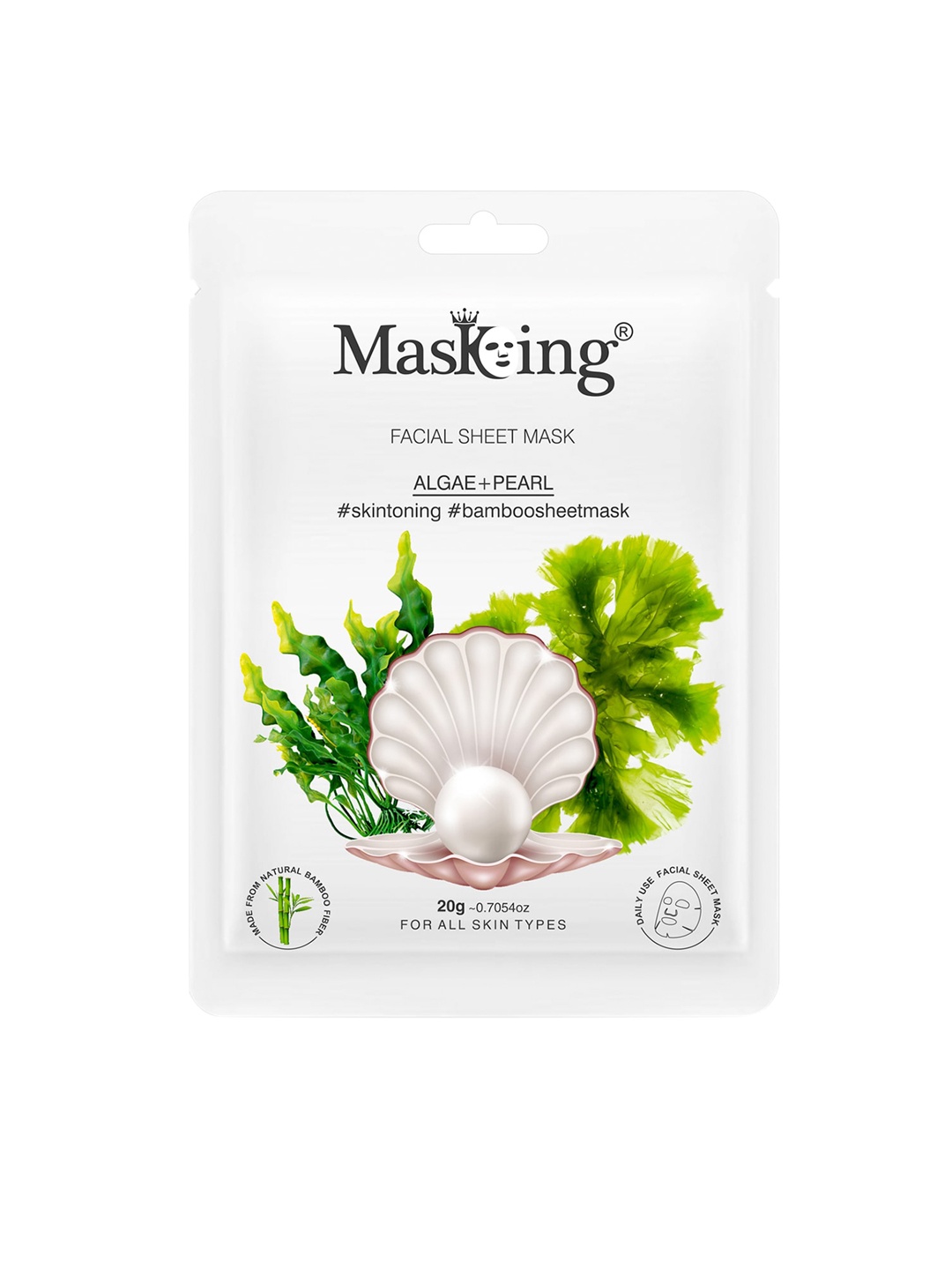 

MasKing Unisex Bamboo Facial Sheet Mask of Algae & Pearl, White