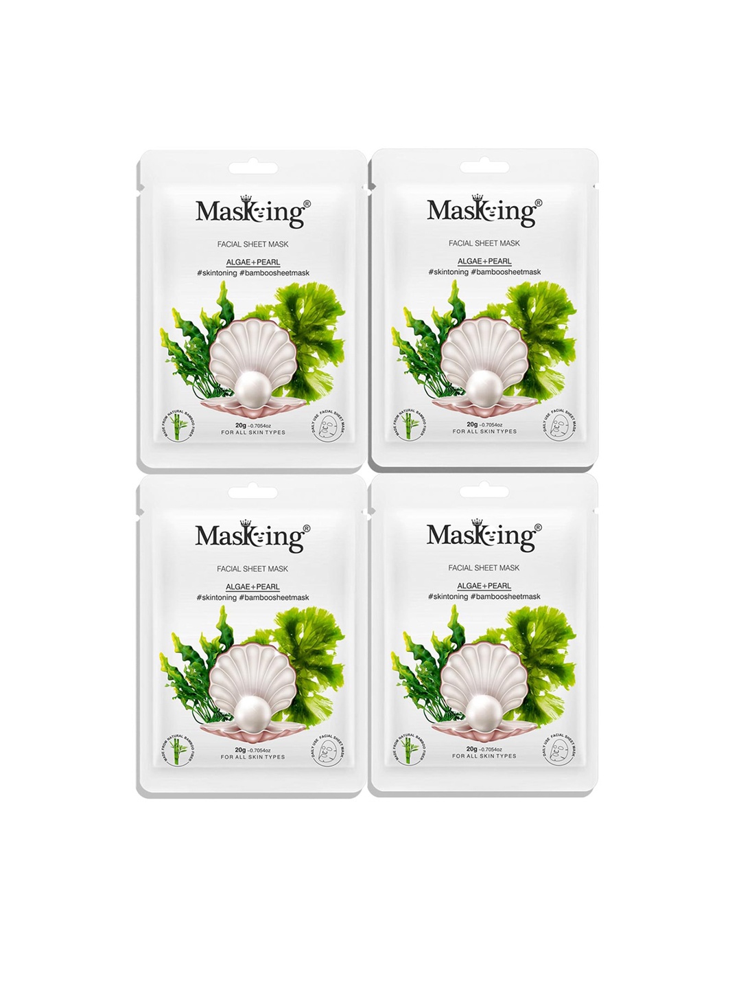 

Tistabene Pack Of 4 Bamboo Facial Sheet Mask Of Algae & Pearl 80ml, White