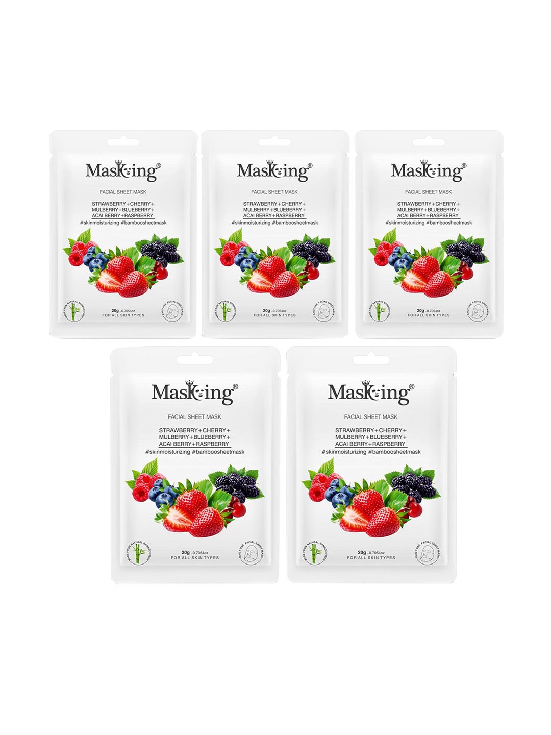 

MasKing Set of 5 Facial Sheet Mask - Strawberry & Cherry, Pink