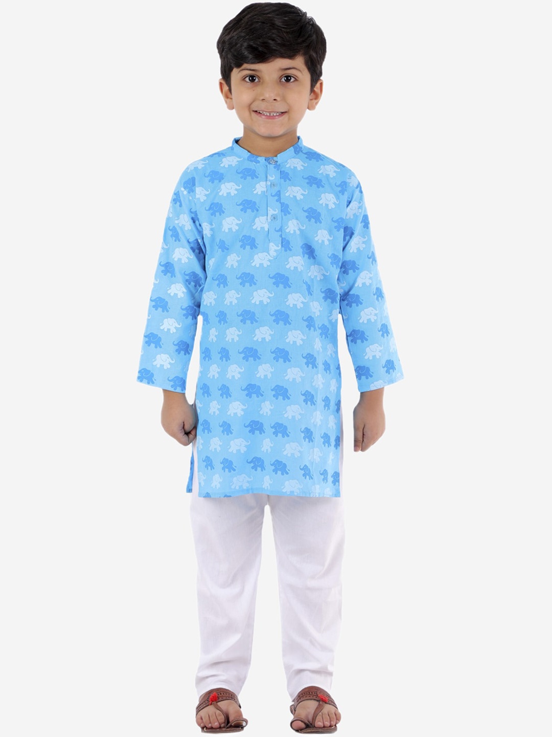 

ahhaaaa Boys Blue Printed Regular Pure Cotton Kurta with Pyjamas