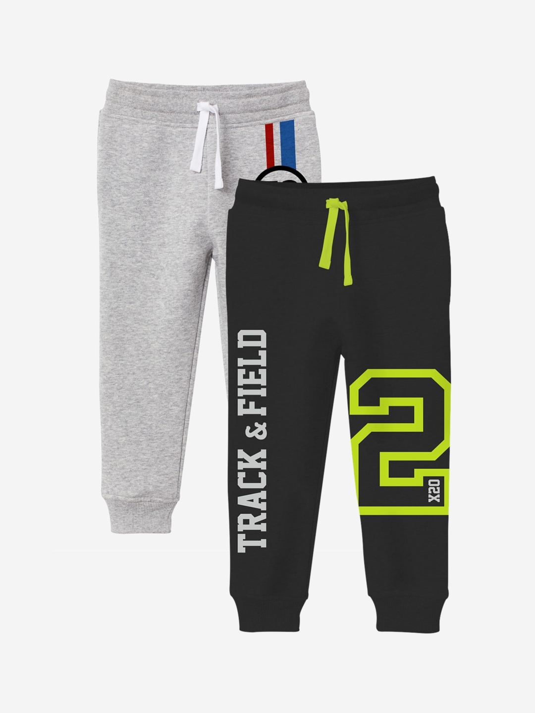 

x2o Boys Pack Of 2 Graphic Printed Cotton Joggers, Grey