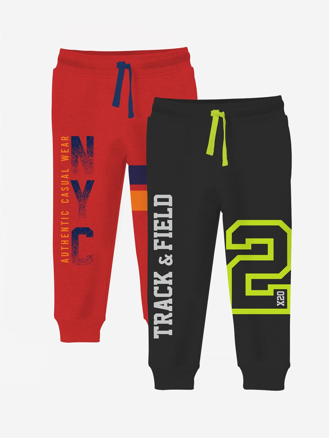 

x2o Boys Pack Of 2 Red & Black Graphic Printed Cotton Joggers
