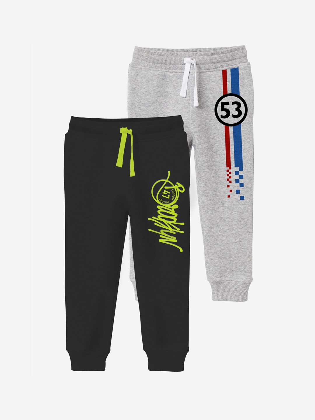 

x2o Boys Pack Of 2 Black & Grey Graphic Printed Cotton Joggers